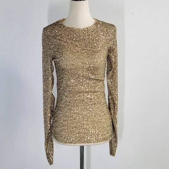 FREE PEOPLE INTIMATELY gold rush long sleeve top Sz XS NEW - Picture 3 of 11